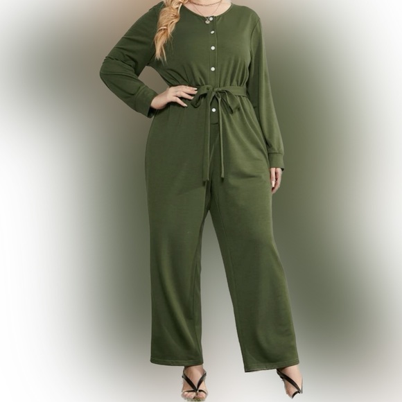 SHEIN Pants - Long Sleeved Olive Green Jumpsuit/ Wide Leg